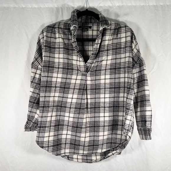 French Connection Sweater Womens XS White Grey Plaid Long Sleeve - Picture 1 of 8